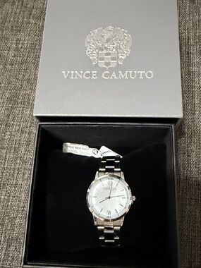 Vince Camuto Silver and White Stainless Steel Women's Watch